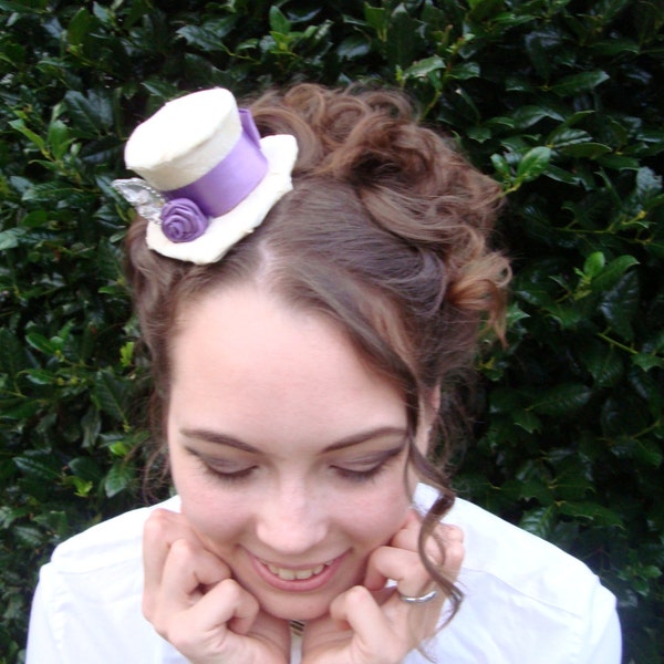 Dainty Lady Mini Hat in Cream and Lilac - Bridal minihat