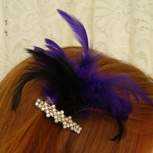 Purple and Black Feathered Rhinestone Hair Clip