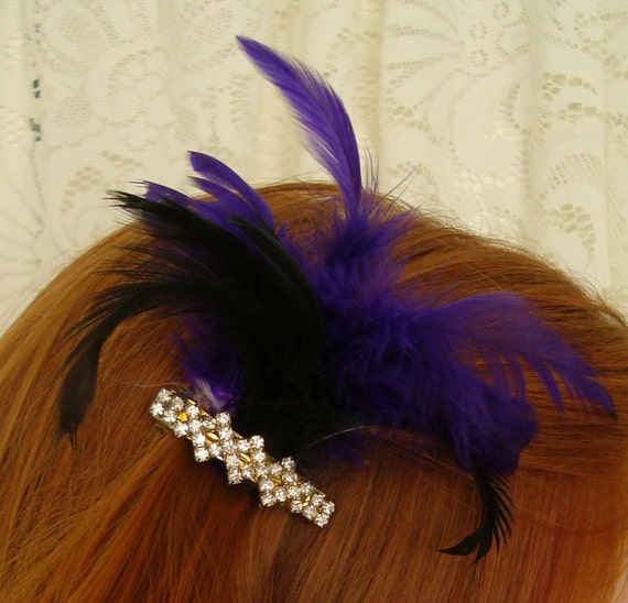 Purple and Black Feathered Rhinestone Hair Clip - Etsy display picture 1