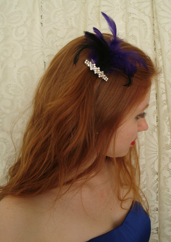 Hand Crafted Purple and Black Feather Hair Clip Purple and Black Glitter Feather Vintage Style ... - Folksy main image 3