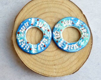 Polymer Clay Colorful  Rustic Hoops,Polymer Clay Hoops Beads,Art Beads, Earring Beads,Rustic Primitive Beads,Artisan Beads,Handmade