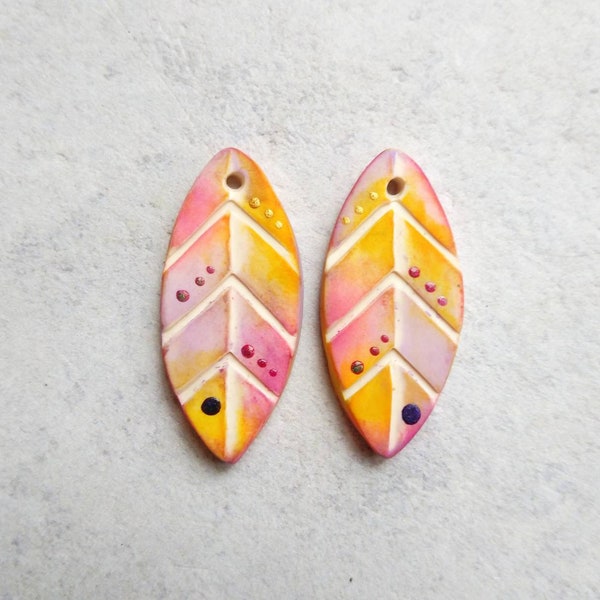 Polymer clay long leaf beads ,Artisan leaf, Multicoloured leaf beads, Artisan polymer clay leaf beads,Leaf beads ,Clay leaf pendant beads