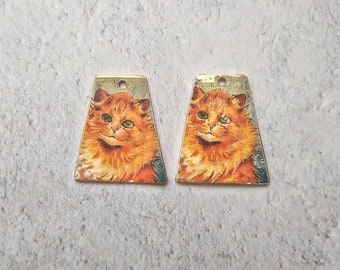 Cat faux tin copper beads,Faux tin copper artisan beads,Artisan cat kitten kitty beads,Animal copper beads,Cat charms,Cat faux tin charms