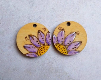 Wooden beads,floral handpainted beads,woodburned and hand painted wooden beads,floral wooden  charms,woodburned beads,hand painted charm