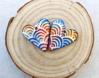 Colorful hearts polymer clay beads, polymer clay artisan beads, lightweight beads,artisan hearts beads,handmade beads, clay hearts beads