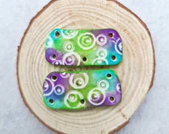 Polymer clay purple green long polymer clay beads,long earring beads,artisan dotted beads,artisan polymer clay oriental long beads