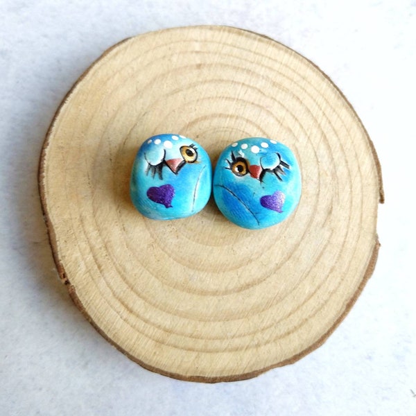 Polymer clay whimsical winking owl beads,polymer clay owls, animal bead, whimsical owl clay beads,artisan owl beads,artisan clay owl beads