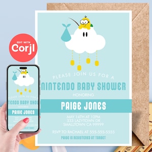 Game Over Cloud Baby Shower Invitation  - Editable Instant Download, Edit yourself with Corjl