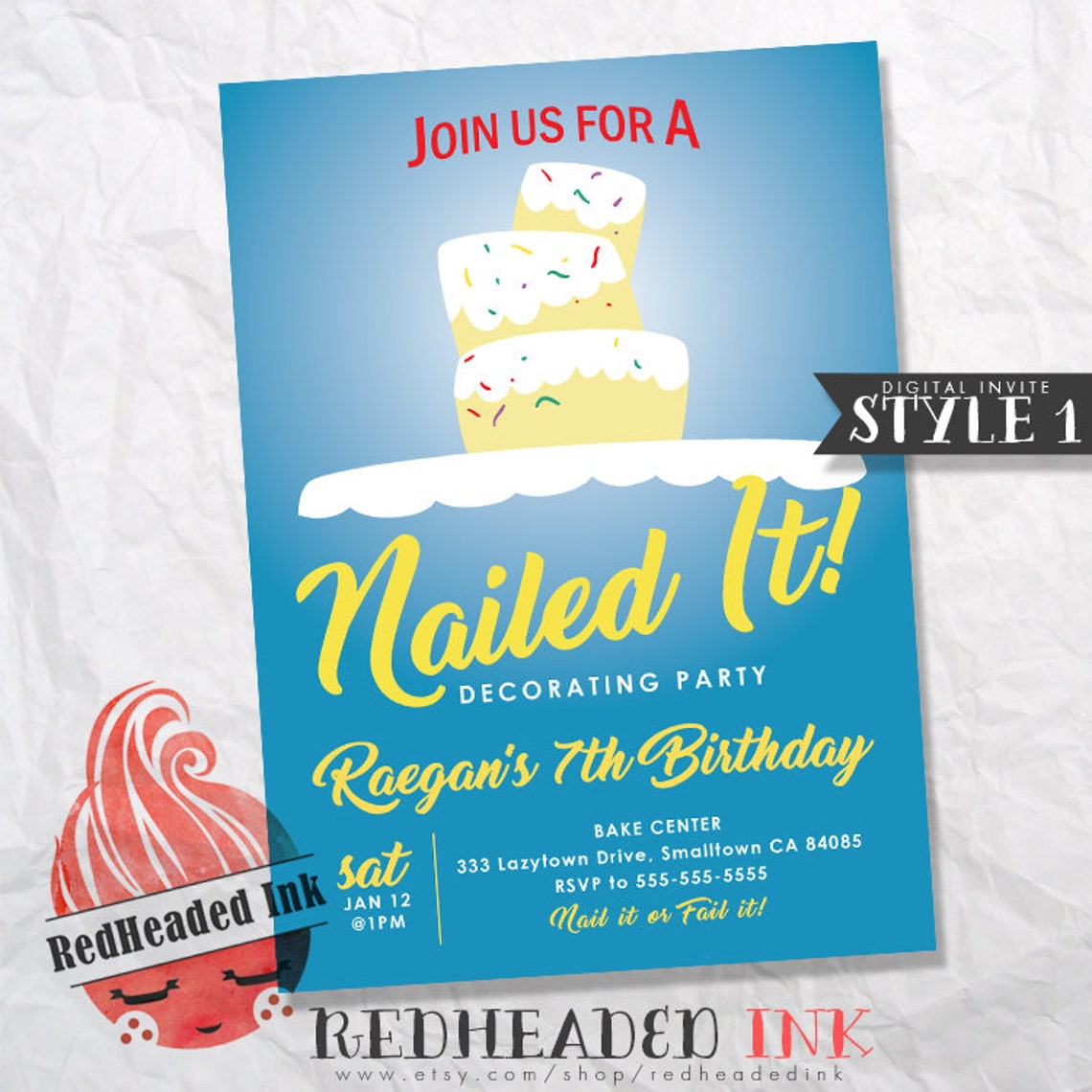 Nailed It Cake Decorating Party Birthday Invite | Etsy
