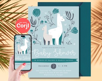 Invito per baby shower "Llama Mama" - Download istantaneo modificabile, modificalo tu stesso con Corjl