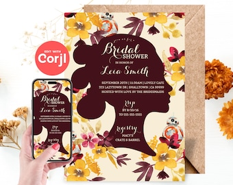 Invitación floral para despedida de soltera de Rey y BB8: descarga instantánea editable. Edita con Corjl.