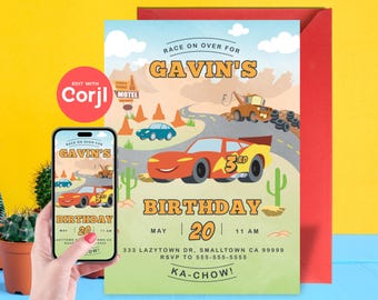 Invito di compleanno a tema Cars: festa a Radiator Springs, modificabile (download digitale)