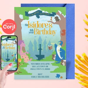 Sword In The Stone Birthday Party Invite - Editable Instant Download, Edit yourself with Corjl