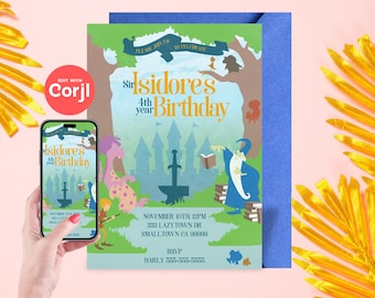 Zaproszenie na przyjęcie urodzinowe Sword In The Stone - edytowalne natychmiastowe pobranie, edytuj samodzielnie za pomocą Corjl