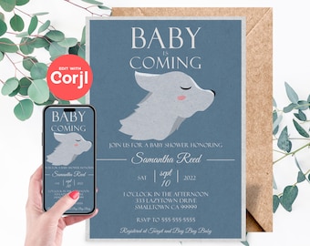 Invitación para baby shower de cachorro de lobo: descarga instantánea editable. Edita con Corjl.