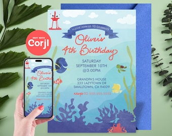 Invitación de cumpleaños de Buscando a Nemo - Descarga instantánea editable, edítela usted mismo con Corjl