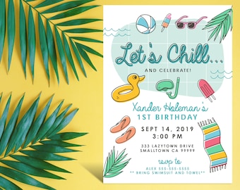 Let's Chill Pool Party Birthday Party Invitation