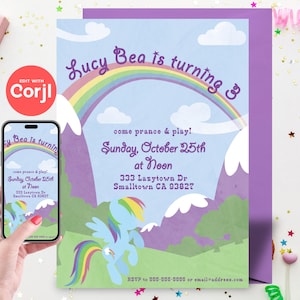 Rainbow Pony Birthday Party Invite - Editable Instant Download, Edit yourself with Corjl