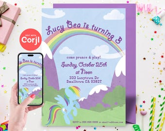 Invito alla festa di compleanno di Rainbow Pony - Download istantaneo modificabile, modificalo tu stesso con Corjl