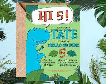 Invito alla festa di compleanno del dinosauro T-Rex Hi Five