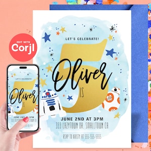Droids R2D2 & BB8 Birthday Invitation - Editable Instant Download, Edit yourself with Corjl