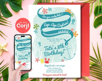 Invitación de cumpleaños de Piña bajo el mar - Descarga instantánea editable, edítela usted mismo con Corjl
