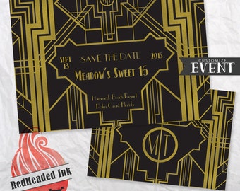 Great Gatsby Art Deco Save The Date Invitation