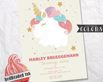 Pretty Unicorn Birthday Invitation