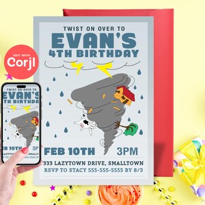 Tornado Birthday Party Invitation - Editable Instant Download, Edit yourself with Corjl