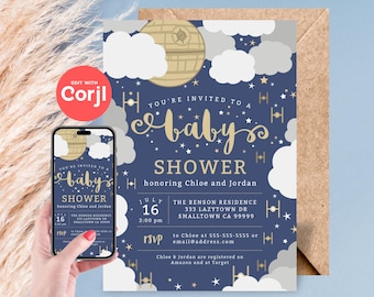 La invitación original para baby shower "¡Eso no es luna!" - Descarga instantánea editable. ¡Edita con Corjl!