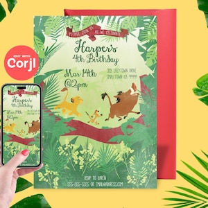 Lion King Birthday Invitation - Editable Instant Download, Edit yourself with Corjl
