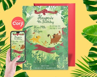 Invitación de cumpleaños del Rey León - Descarga instantánea editable, edítala tú mismo con Corjl