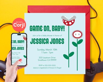 Invito per baby shower per giocatori - Download istantaneo modificabile, modificalo tu stesso con Corjl