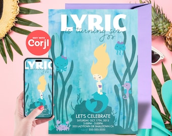 Invito alla festa di compleanno con sirena in acquerello - Download istantaneo modificabile, modificalo tu stesso con Corjl