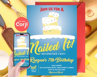 Invitación de cumpleaños para fiesta de decoración de pasteles "Lo clavaste" - Descarga instantánea editable, edítala tú mismo con Corjl