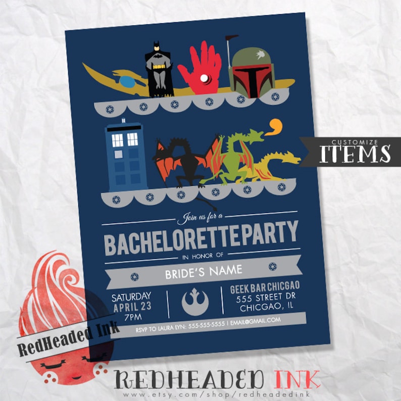 Geek Girl Bachelorette Party Bridal Shower Invitation image 1