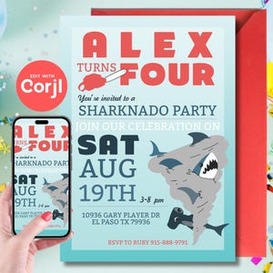 Sharknado Birthday Party Invitation - Editable Instant Download, Edit yourself with Corjl