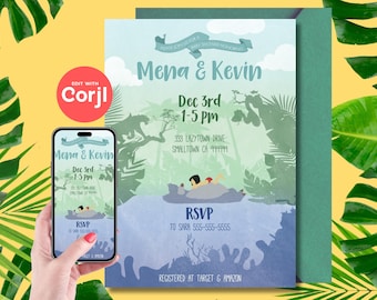 Invitación para baby shower de El Libro de la Selva: descarga instantánea editable. Edita con Corjl.