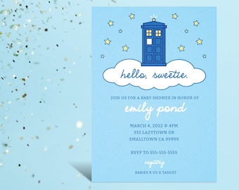 Tardis in the Clouds Baby Shower Invitation