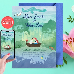 Kiss The Girl - The Little Mermaid Wedding Invitation - Editable Instant Download, Edit yourself with Corjl