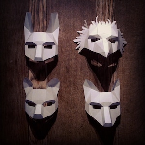 Low poly woodland animal masks for diy kids party costume craft project