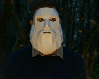 Bearded Green Man Papercraft Mask Template, Low Poly Paper Mask, Unique Homemade DIY Halloween Costume, Cosplay PDF Pattern, Santa Mask