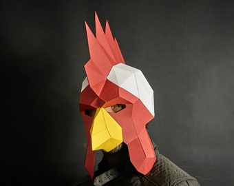 Rooster or Cockrill 3D Papercraft Mask Template, Low Poly Paper Mask, Unique Halloween Costume, Animal Mask, Cosplay PDF Pattern