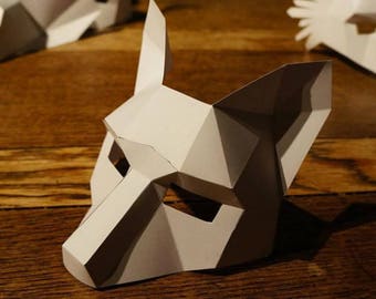 Modèle de masque Fox 3D Papercraft, masque en papier Low Poly, costume d’Halloween unique, masque animal, modèle PDF