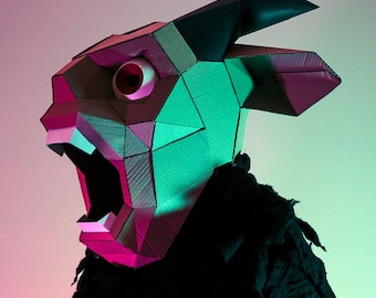 DIY Goat Monster Mask Template: Low Poly Cardboard Costume (PDF Pattern)
