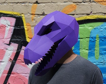 Velociraptor, Papercraft Dinosaur Mask Template, 3D Low Poly Paper Mask, Unique Halloween Costume, PDF Pattern