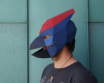 Finch Papercraft Mask Template, Low Poly Paper Mask, Unique Costume, Animal Mask, PDF Pattern