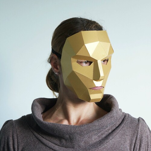 Polygon Female Human Face Mask, Women or Girl 3D Papercraft Mask Template, Low Poly Paper Mask, Unique Halloween Costume, PDF Pattern