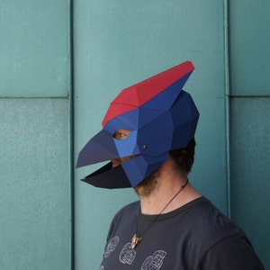 Modèle de masque Finch Papercraft, masque en papier Low Poly, costume unique, masque animal, modèle PDF