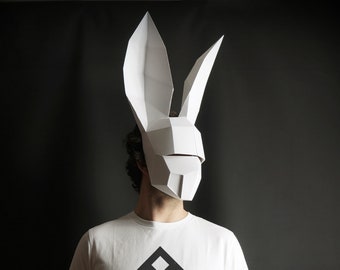 White Rabbit, 3D Papercraft Mask Template, Low Poly Paper Mask, Unique Halloween Costume, Cosplay PDF Pattern